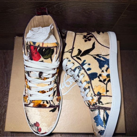 Christian Louboutin Multicolor Floral Velvet High-Top Sneakers - Picture 3 of 6